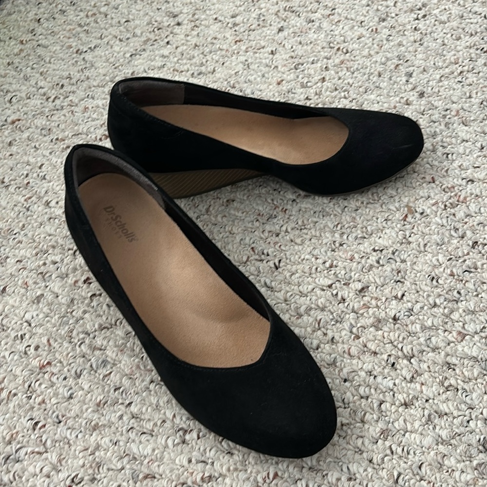Dr Scholl’s black suede wedge heels size 10 excellent condition